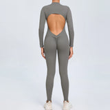 Women Sportwear Yoga Jumpsuit Zip Long Sleeve Back Open Outfit Fitness Tracksuit Tight One-piece Gym Overalls Sports Bodysuit