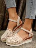 Hollow Fabric Roman Shoes Summer Travel Round Head Wedge Toe Fashion Sandals Comfortable Thick-sole Women's Shoes 2026