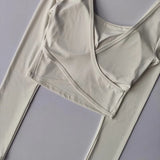 Women's Long Sleeve Yoga Top Cross Back Fitness Exercise Suit Fixed Chest Cushion Comfortable Sports Bra Top