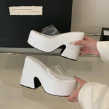 Summers Chunky Women Slippers Fashion Elegant PVC Transparent Platform Wedges Heel Slides Ladies Casual Outdoor Beach Sandalias