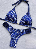 Printed Halter Braided Rope Mini Thong Bikini Female Swimsuit Women Swimwear Two-pieces Bikini Set High Cut Bather Bathing Suit