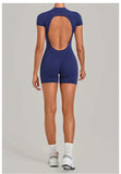 Half-zipper Slimming Yoga Jumpsuit Women Hollow Out Backless Sports One Piece Suits Short Sleeve Butt Lifting Tight Overalls
