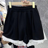 Women's New Losse Pants Grey New Summer Sexy Lace Shorts Fashion Pockets Versatile Casual Streetwear Female Elastic Waist Shorts