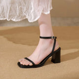 Open-toe Sandals Women 2026 Summer New Buckle Fashion Solid Color Female Shoes  Chunky High Heel