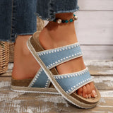 Bohemian Style Platform Slippers Women Plus Size 43 Embroidery Denim Thick Bottom Sandals Woman Open Toe Non Slip Summer Sandles