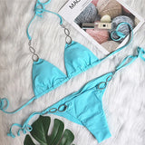 Halter Metal Chains Diamond Bikini Women Swimsuit Female Brazilan Swimwear Two Pieces Bikini Set High Cut Bathing Suit Swim Lady