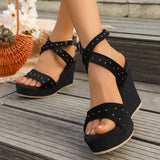Black Super High Heels Sandals Women Flats Platform Sandals with Rivet Cow Leather Comfort Summer Shoes Casual Daily Dress AU31