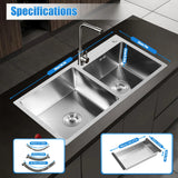 Stainless Steel Double Bowl Drop In Kitchen Sink With Noise Reduction