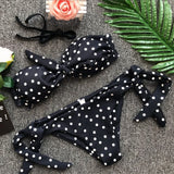 Ribbed Knotted Polka Dot Bikini 2025 Women Strapless Bandeau Swimsuit Female Swimwear Two Pieces Bikini Set Bathing Suit Swim