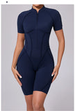 Summer Zipper Workout Jumpsuit Sports Overalls Women Running Fitness Short Sleeve Yoga Bodysuit
