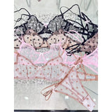 Elegant French Lingerie Set Sexy Lace Dotted Mesh Bra, Ultra Thin Large Bust Minimizer Push Up Anti Sagging Comfort MOYISU 32-38