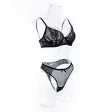 2Pcs Bra & Brief Set for Women Sexy White Ruffle Mesh Perspective Bow Patchwork Bra Bilizna Set Underwear Ultra Thin Intimate