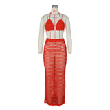 DEKA Beach Cover Up High Split Crochet Knitted Tunic Beach Dress Beach Wear Beachwear Women Long Knit Hollow Tassels Skirt Suit