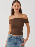 Elegant Women's Crop Top Solid Color Slash neck Top Lady Y2K Streetwear Fashionable Slim Fit Tee Summer Outfit Women's Clothes