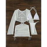 With Long Sleeve Cover Up Halter Bikini Women Swimwear Female Swimsuit Three-pieces Bikini set Bather Bathing Suit Swim V5123