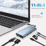 USB C HUB, USB C Adapter 11 in 1 Dongle with 4K HDMI/VGA/Type C PD/RJ45/ SD/TF Card Reader For MacBook Pro/Air M1 iPad