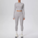 New Women Yoga Set Solid Color Double-Sided Brushed Bare Feel Short Long-Sleeve Jacket Tight Pants Running Fitness 2-Piece Set