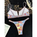 Sexy Printed V Shaped High Leg Cut Bikini Women Swimwear Female Swimsuit Two-Pieces Bikini Set Bather Bathing Suit Swim V4745