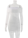 Ahagaga Eelgant Dresses For Women Slash Neck Lace Patchwork Sheath Fashion Slim Fit Trend Party Female Long Sleeves Summer Robes