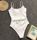 4 Colors Sexy One Piece Swimsuit Swimwear Women Solid Special Fabric Bathing Suit Beachwear with Waistband Maillot De Bain Femme