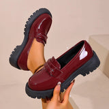 British Style Platform Loafers for Women Plus Size 43 Thick Heel Commute Work Shoes Ladies Comfort Thick Sole Pu Leather Shoes