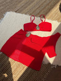 With Skirt Wrinkled Bandeau Bikini Female Swimsuit Women Swimwear Three-pieces Bikini Set Metal Ring Bathing Suit Swim Beachwear