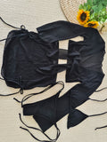 4 Pieces Halter String Bikinis 2026 Tops & Skirt Solid Swimwear Female Sexy Swimsuit Women Bathers Bathing Swimming Swim Suit