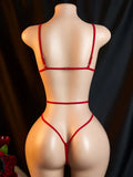 Crotchless Red Sexy Lingerie Women Lace Hollow Bra Set Erotic Costumes Teddy Baby Doll Dress Deep V Open Bra Sexiest Bodysuits