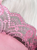 Women's Romantic Pink Lace Lingerie Set Padded Balconette Bra + Sheer Thong Satin Trim Date Night/Valentine's Underwear ZA824289