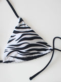 Ladies Zebra Stripe Print Bikini Set Casual Sexy Backless Tie Swim Top Beach Vacation Fashionable Side Tie Swim Bottoms