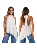 Women's Summer Solid Color/Dot Print Halter Tops Stylish Layered Asymmetrical Handkerchief HemSleeveless Vest