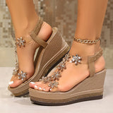 Rhinestone Flowers Wedges Sandals Women 2026 Luxury Crystals Chunky Platform Sandles Woman Clear Pvc Super High Heel Party Shoes