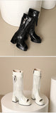Plus Size Women White Patent Leather Fringe Tassel Mid Calf Boots Peep Toe Platform Block Heel Open Toe Party Club Heels