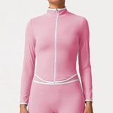 Women's Yoga Top Color-Block Zipper Stand Collar Bare Jacket Autumn Winter Outerwear Running Fitness Long Sleeve Coat