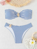 Bikini Fashion Sexy Slim Fit Two-piece Set with Personalized Stripe Beautiful Split Swimsuit for Women Bikini Strapless Swimwear