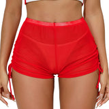 New Mesh Transparent High Waist Elastic Casual Shorts Sports Shorts For Women Wrinkle Drawstring Binding Charming Elegant FSKK