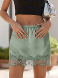 2026 Summer Women's Satin Mini Skirt Elastic Waist Lace Trim Skirts Casual Retro Streetwear