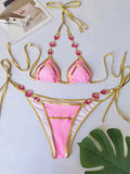 Halter Crystal Rhinestone Diamond Bikini 2025 Female Swimsuit Women Swimwear Two-pieces Bikini Set High Cut Bathing Suit Swim