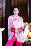 New Chinese style pajamas with breast pads, simulated silk, ice silk home wear, satin jacquard pajamas set