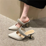American pointed rhinestone high-heeled slippers women slim heels with toe caps, empty fashion sandals,
