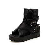 2026 Sexy Black Women Wedge Platform Sandals Summer Ladies Cool Boots Zipper Open Toe Sandalias Breathable Female Roman Shoes