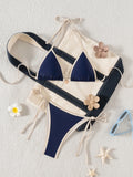 2026 New Arrival Sexy Bikini Set Women's Two Piece Swimsuit with Color Blocking Edge Tie Side Cross Back Swimwear for Beach Pool