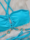 Wrap Around Halter Rhinestones Diamond Bikini Women Swimsuit Female Swimwear Two-pieces Bikini Set Bathing Suit Swim Beach Wear