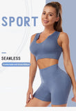 New Sports Bra Women Sexy Deep U-neck Push Up Gym Jogging Yoga Fitness Shockproof Vest Crop Tops Female Sport Bras Set for Women