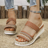 Bohemia Style Wedge Heel Sandals Women 2025 Summer Woven Platform Slippers Woman Lightweight Non Slip Thick Sole Casual Sandles