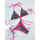 Sexy Leopard Printed Halter Brazilian Bikini Women Swimwear Female Swimsuit Two-Piece Bikini Set Bather Bathing Suit Swim V3681