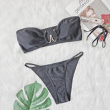 2026 Sexy Bikini Bandeau Women Black Swimwear Swimsuit Metal Decor Bikinis Set Bathing Suit Beach Bikini Female Push Up Biquinis