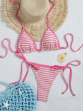 2026 Trendy String Bikini Set Triangle Top Side Tie Bottoms with Metallic Pendant  Solid Color Contrast Trim Women Swimwear