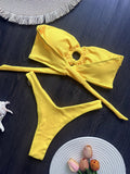 Floral Printed Wrinkled Bandeau Bikini Female Swimsuit Women Swimwear Two-pieces Bikini Set High Cut Bather Bathing Suit Swim