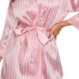 Women Satin Kimono Bathrobe Gown Summer V-Neck Nightgown Stripe Robe With Belt Bridal Wedding Sleepwear Loose Intimate Lingerie